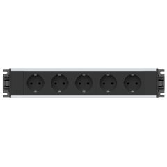 2M20F5A6 Link Series Power Module with 5xSchuko Socket/3 Pole Connector, Black Fascia and Silver Body, Colour: Black (Fascia/End Cap), Silver (Body)