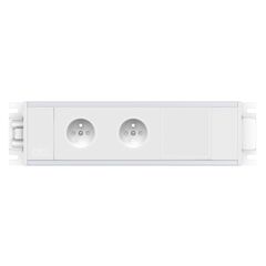 2M21E2A1 Link 2xFrench Belgian socket 1xIMP slot Power entry via 3 Pole connector, White fascias & end caps, Silver body, Colour: White (Fascia/End Cap), Silver (Body)