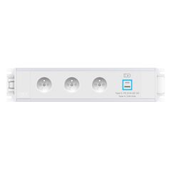 2M21E3A3 Link 3xFrench Belgian socket 1xUSB A+C charger Power entry via 3 Pole connector, White fascias & end caps, Silver body, Colour: White (Fascia/End Cap), Silver (Body)
