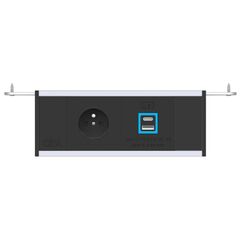 2M80E1A3 Fusion 1xFrench Belgian socket 1xUSB A+C charger, Black fascias & end caps, Silver body, Colour: Black (Fascia/End Cap), Silver (Body)