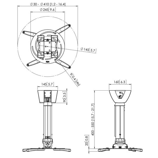 PPC 2540  Projector Ceiling Mount, Silver, 40 to 55x3 to 41cm, Height: 40 to 55cm, 3 image